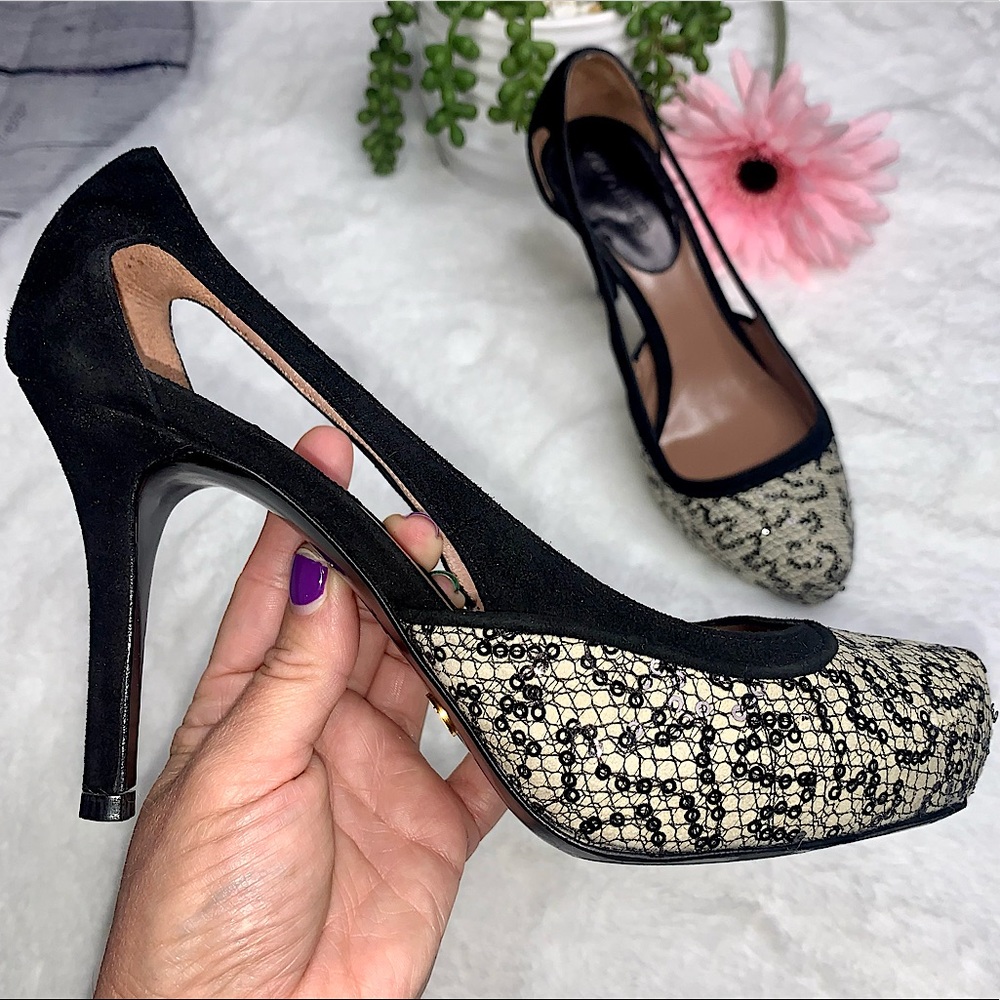 Giorgio Armani Suede & Sequins Heels SZ 5